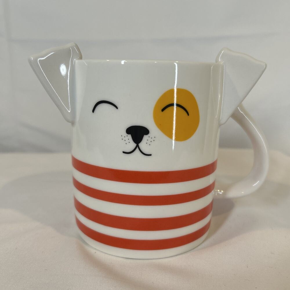 Parker Lane Figural Red Stripe Dog Coffee Cup Mug w/ Ears & Tail ~ 16 Oz ~ Used